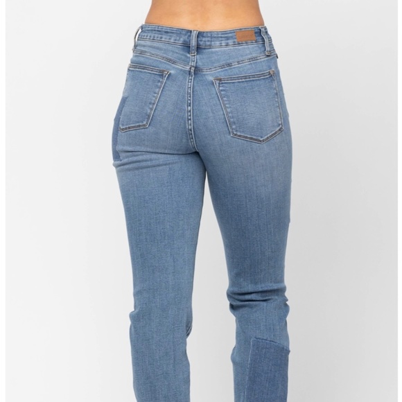 JUDY BLUE WOMENS HIGH WAIST DOUBLE ROLLED CUFF PATCH BOYFRIEND - Picture 6 of 7